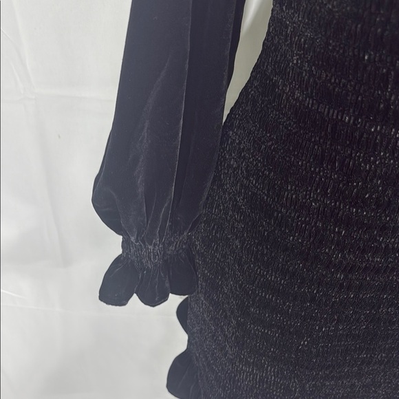 LoveShackFancy Black Smocked Mini Dress Long Sleeve Size L - Picture 5 of 13